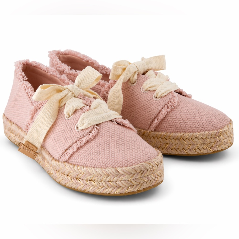 Toms Carolina Slip On Lace Up Espadrille Sneakers Pale Rose Beachside Woven Sz 7